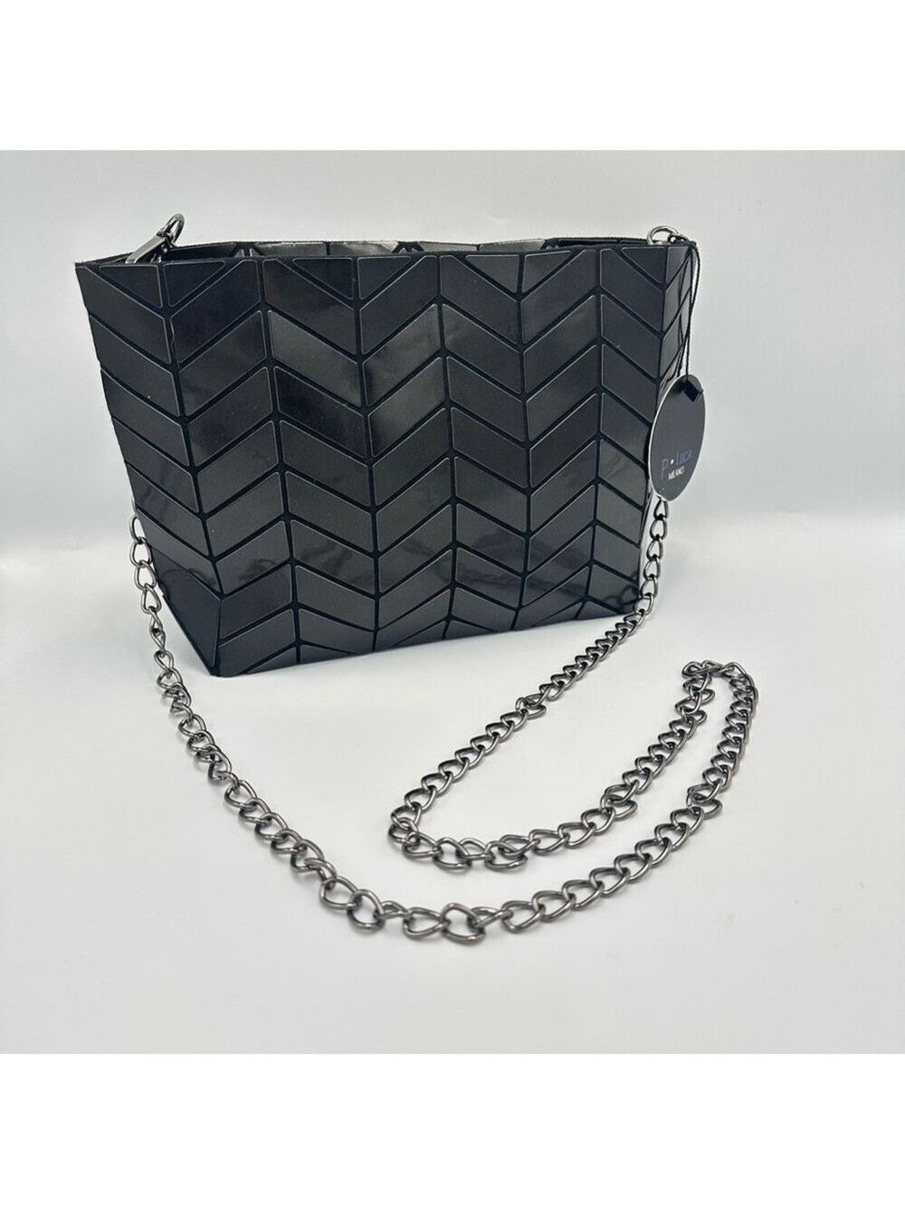 Patrizia Luca Geometric Crossbody Bag Clutch Purse Black Shimmer NWT - Picture 2 of 15